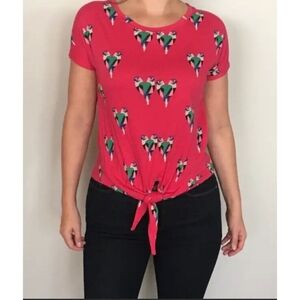 Maje Cerise Pink Cotton Parrot Print Tie Him Top 1 S